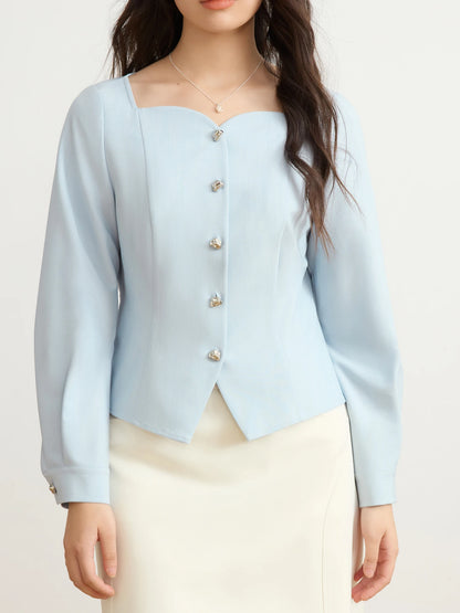 Langärmlige Damenbluse aus 100% Baumwolle in Blau und Pink – ideal für den Herbst und den Arbeitsalltag