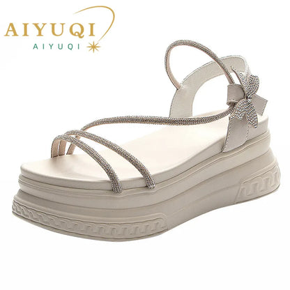 Damen Plattform Sandalen 7cm Strass Koreanisch