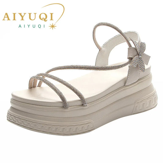 Damen Plattform Sandalen 7cm Strass Koreanisch