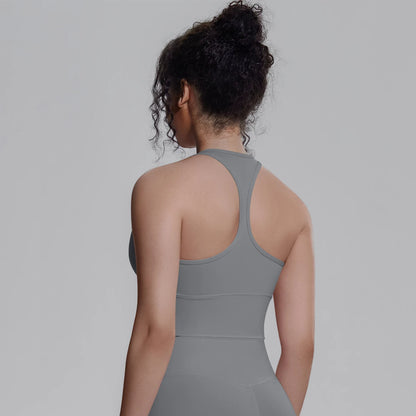Damen Yoga-Top hellgrau, ärmellos, Racerback, U-Ausschnitt hinten