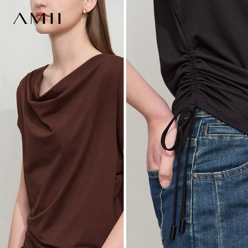 Damen T-Shirt aus Modal-Baumwolle mit kurzen Rotator-Ärmeln und Swing-Neck