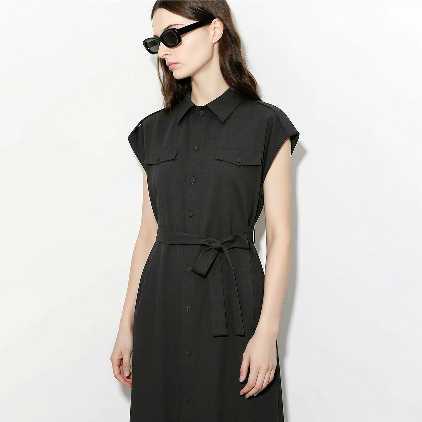 Elegantes Damenkleid Mit Kragen Und Gürtel Für Büro Und Freizeit