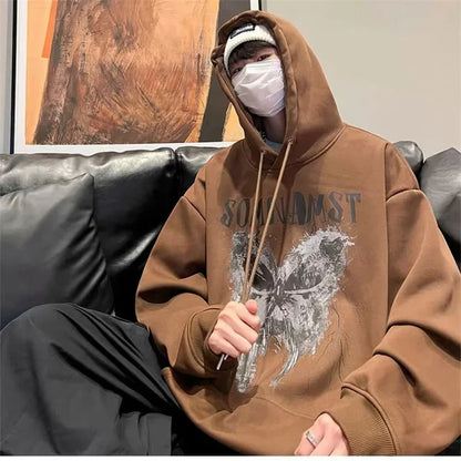 Herren Sweatshirt mit Gothic Schmetterling Grafik und Kapuze im Y2K Stil