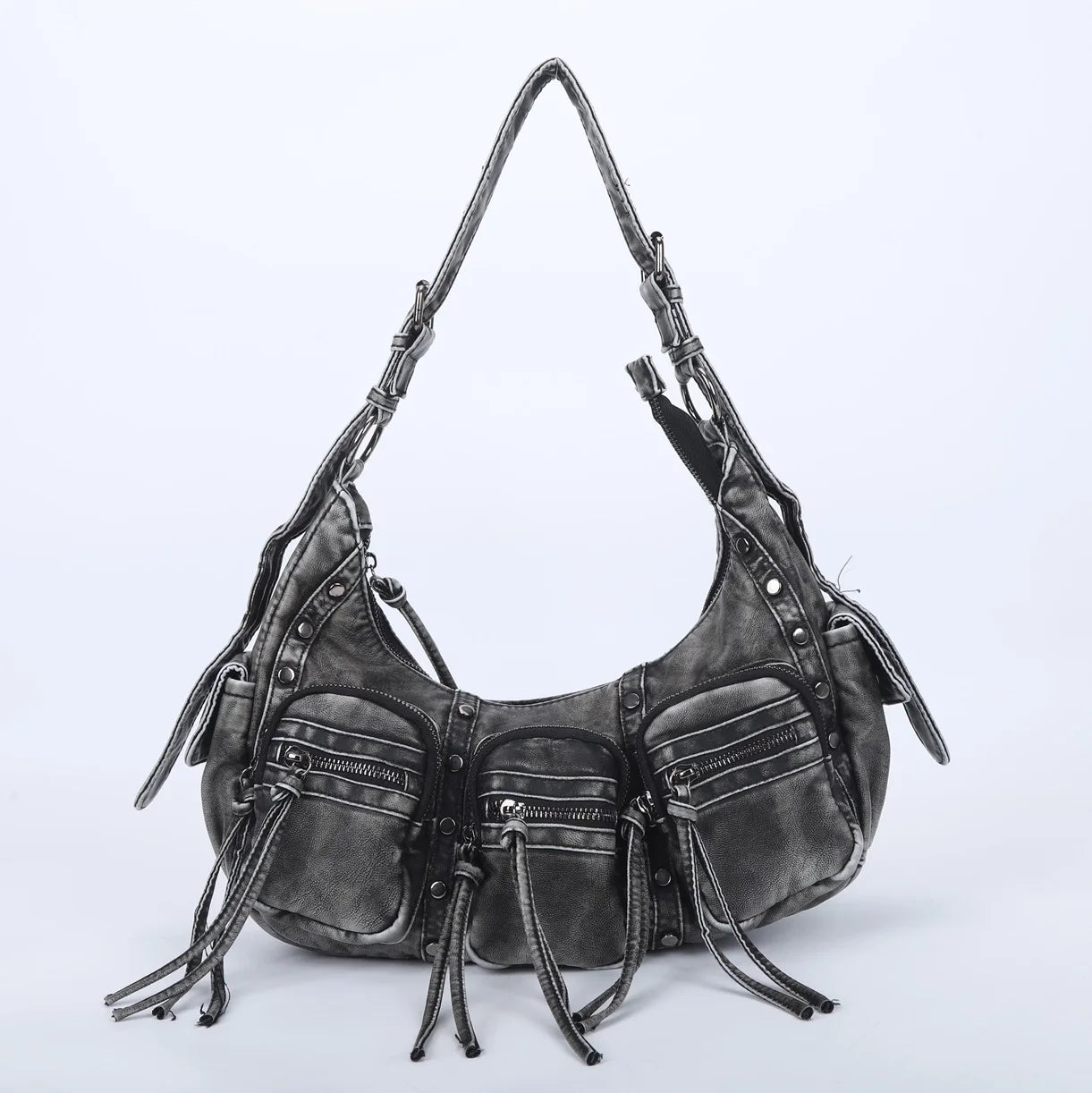 Damen-Schultertasche aus Vintage PU-Leder mit Mehrfachen Innenfächern und Quasten Alltagsbegleiter