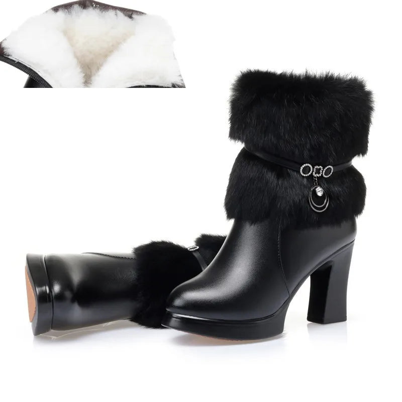 AIYUQI Women Winter Boots 2025 New Round Toe Fashion Women's Fashion Boots Natural Wool Lining Rabbit Fur Women Ankle Boots