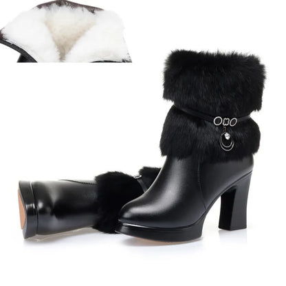 AIYUQI Women Winter Boots 2025 New Round Toe Fashion Women's Fashion Boots Natural Wool Lining Rabbit Fur Women Ankle Boots