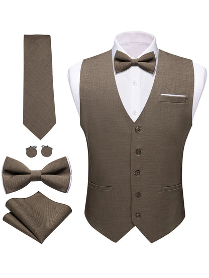 Herrenweste aus Feinwolle, braun/grau (taupe), mit Knopfleiste und Brusttasche