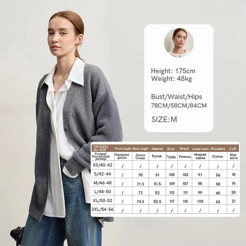 Damen-Strickjacke V-Ausschnitt dick warm locker elastisch Winter