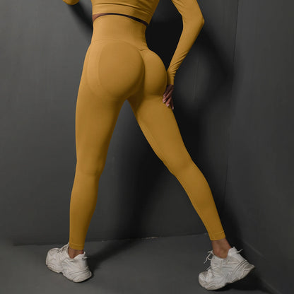 Nahtlose Yoga-Leggings mit hoher Taille, senfgelb, eng anliegend