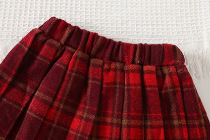 Mädchen Kleidungsset mit großem Umlegekragen und kariertem Faltenrock
