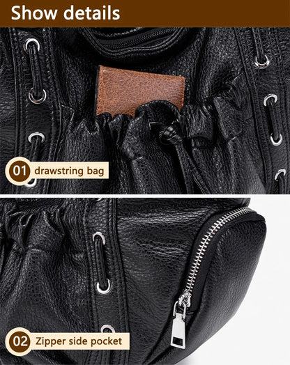 Damen-Hobo-Tasche aus Kunstleder in Silber mit Verstellbarem Tragegurt und Mehrfachfächern