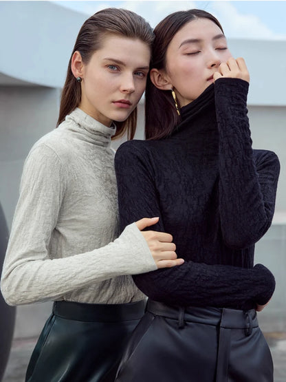 Damen-Rollkragenpullover Wolle-Mix schlank dünn Winter