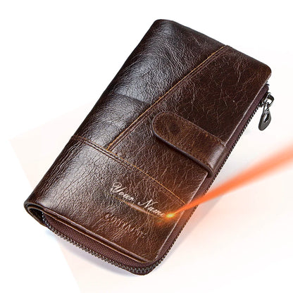 Herren Echtleder Lange Geldbörse Vintage Bifold Reißverschluss Kartenhalter Geldclip