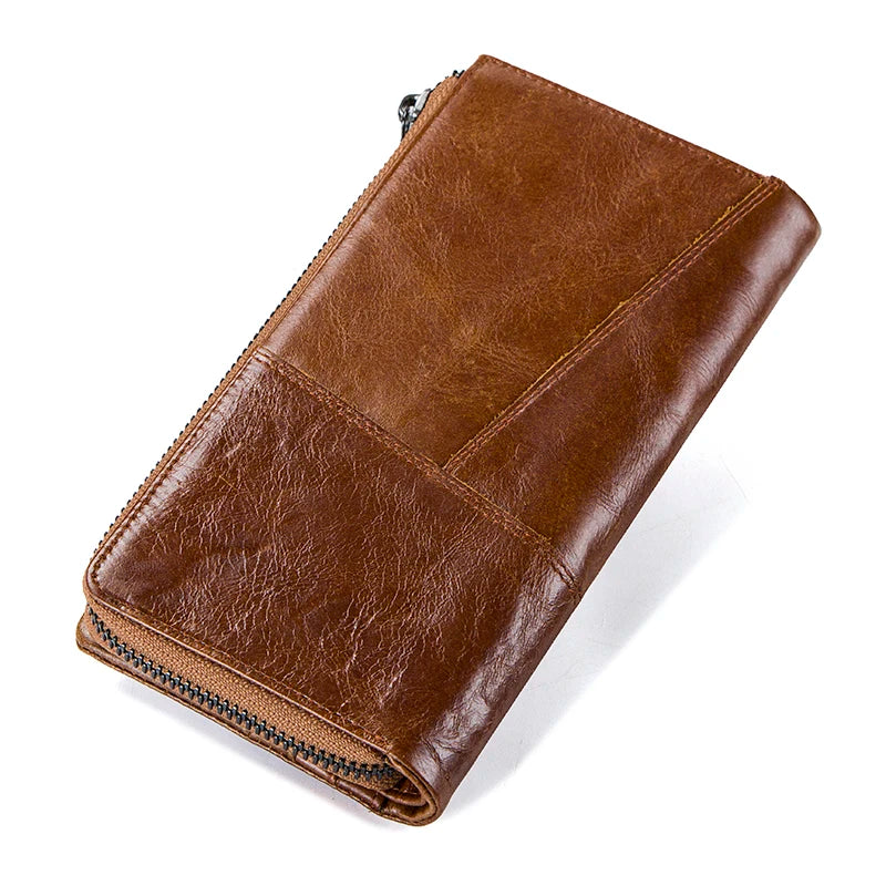 Herren Echtleder Lange Geldbörse Vintage Bifold Reißverschluss Kartenhalter Geldclip