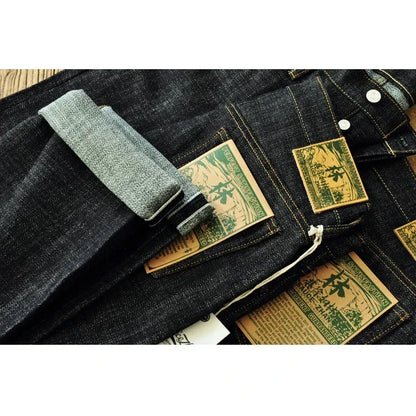 Herren Jeans im Vintage-Stil aus Selvedge Raw Denim mit Silber-überzogenen Knöpfen