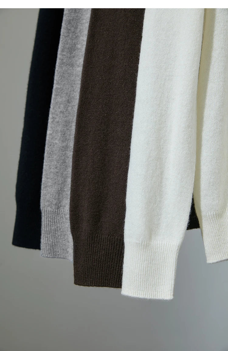 Damen-Rollkragenpullover Wolle-Kaschmir locker einfarbig Herbst