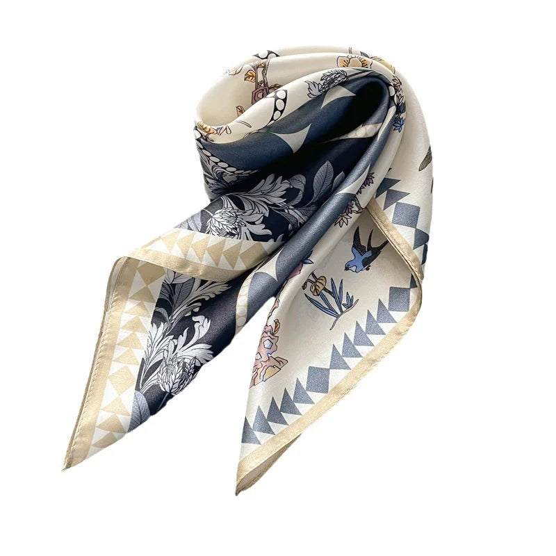 Damen Seidensatin Schal Tasche Kopf Bandana Halstuch bedruckt I