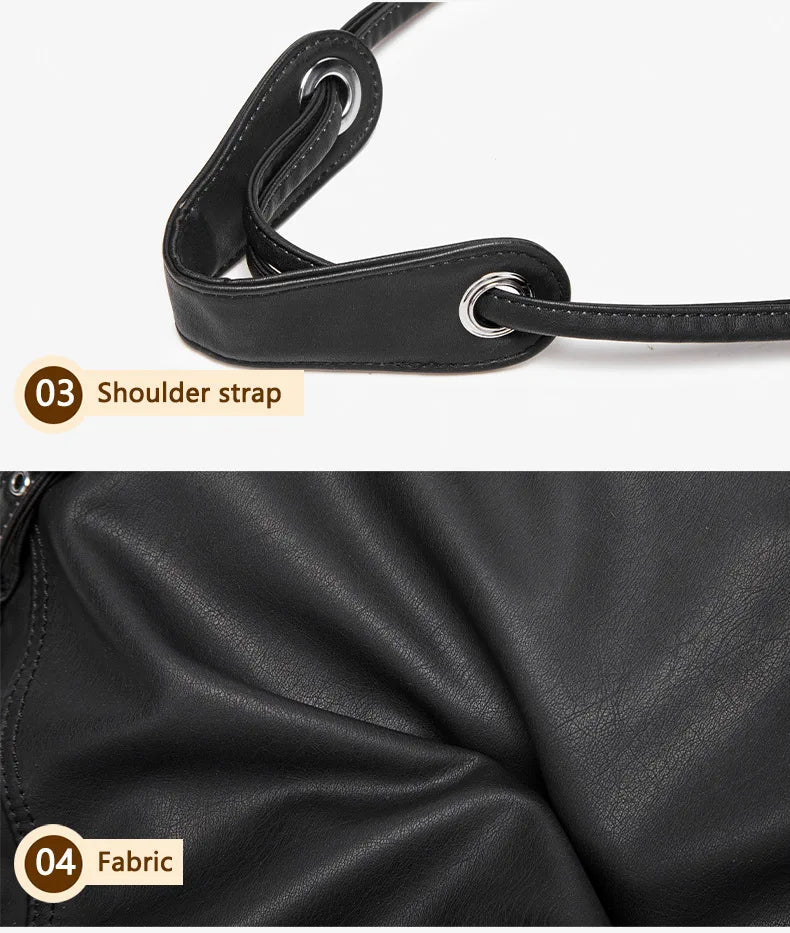 Damen-Schultertasche aus weichem PU mit verstellbaren Schnallenriemen und großem Fassungsvermögen dunkelgrau