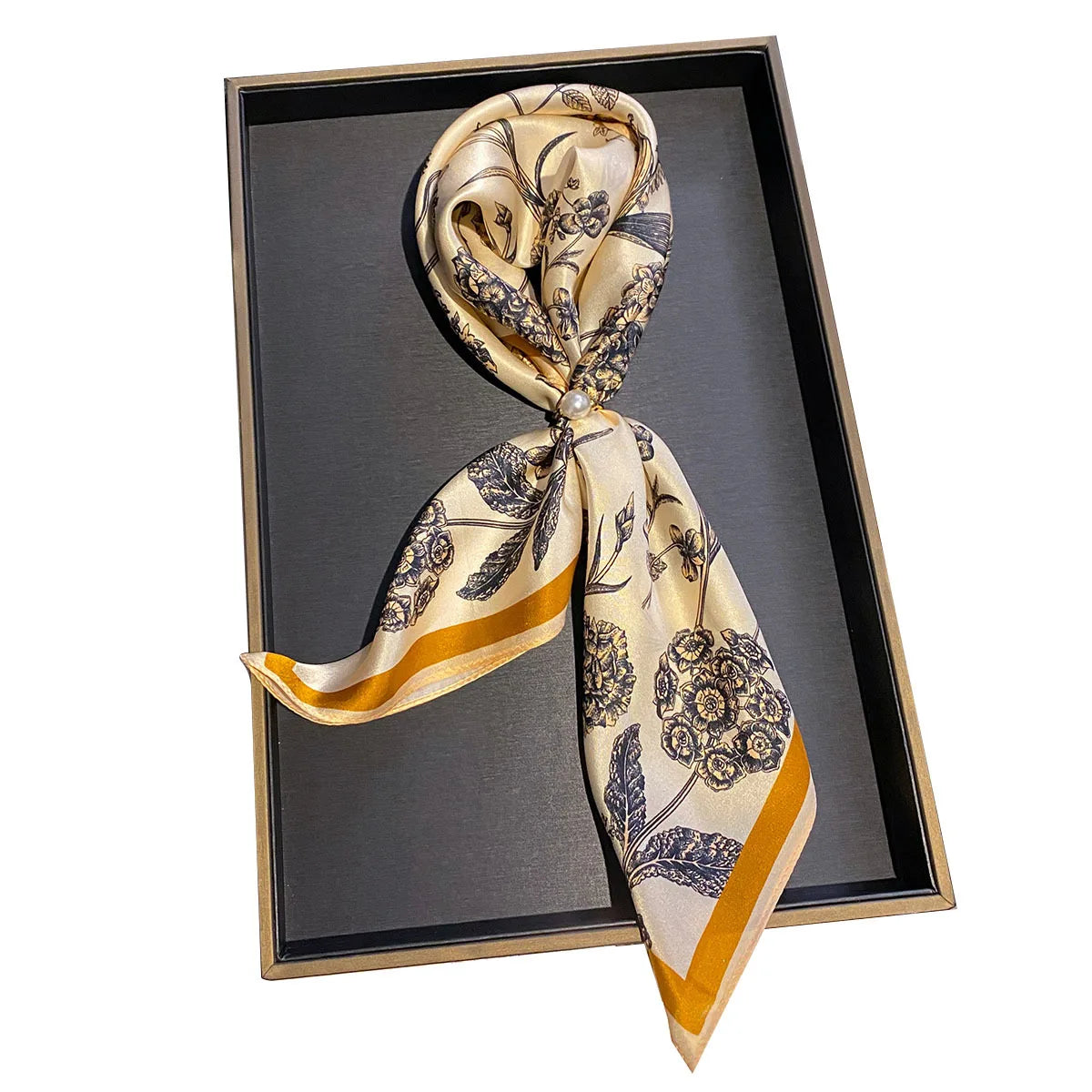 Damen Seidenschal 53cm quadratisch Blumenprint Luxus Hijab Bandana D