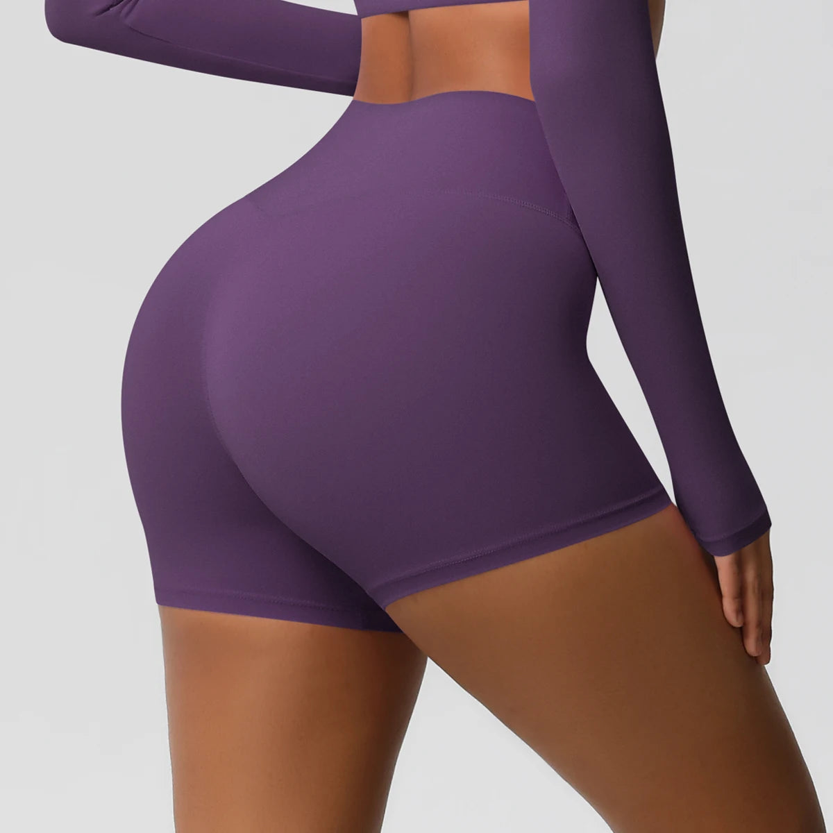 Damen-Sportshorts mit hoher Taille, dunkellila, eng anliegend