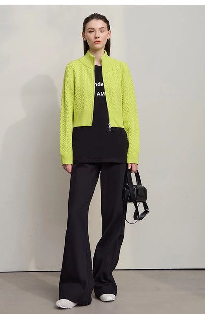 Damen-Rollkragen-Strickjacke Reißverschluss schlank Herbst