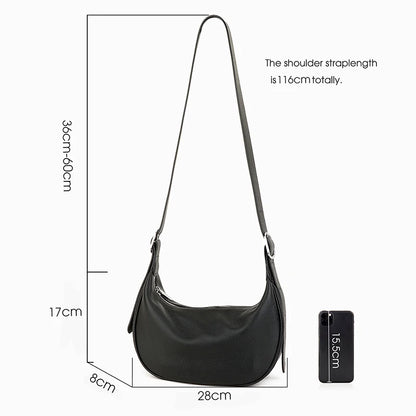 Damen Vollkornleder Hobo Tasche Schwarz | Halbmond-Crossbody