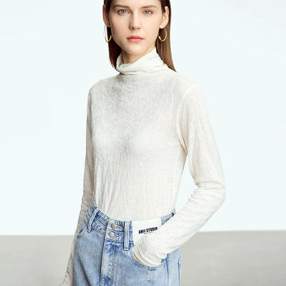 Damen-Rollkragenpullover Wolle Slim einfarbig Büro Winter