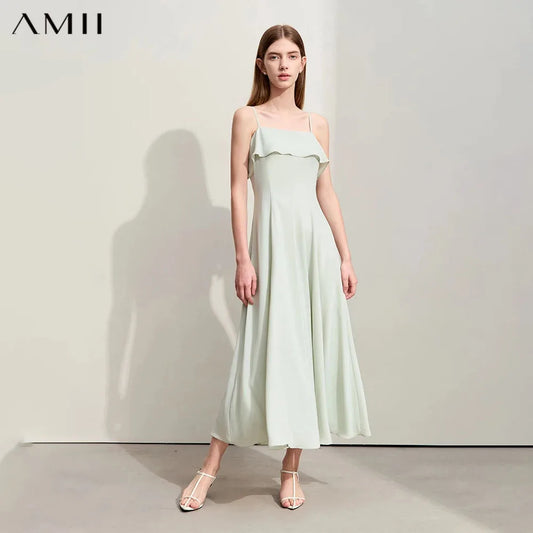 Mintgrünes Chiffon-Sommerkleid mit Spaghettiträgern und Volant
