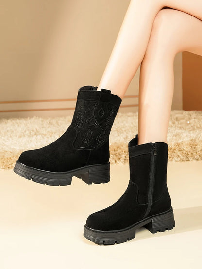 AIYUQI Western Cowboy Boots Women 2025 New Genuine Leather Winter Shoes Boots Women Short Tube Fashion Women's Snow Boots