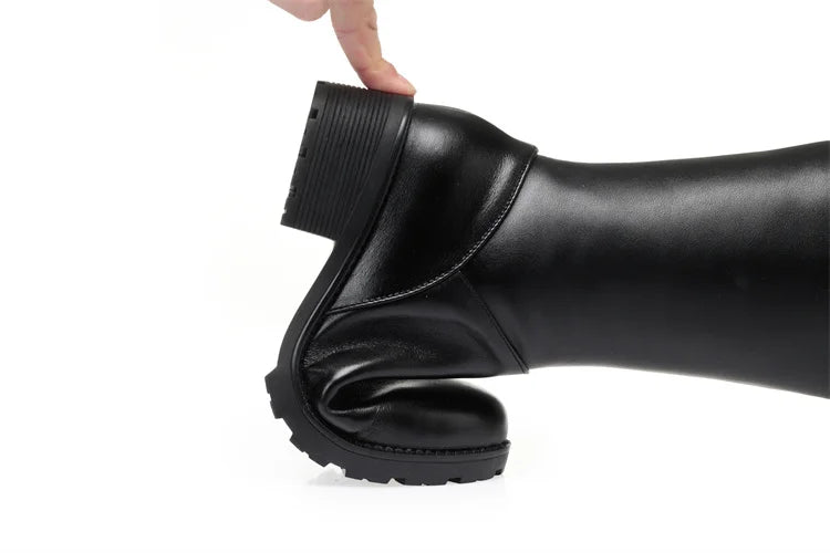 AIYUQI Women's Over Knee Boots Winter Fashion Middle Heel Fur Long Boots Women Genuine Leather Rider Boots Ladies