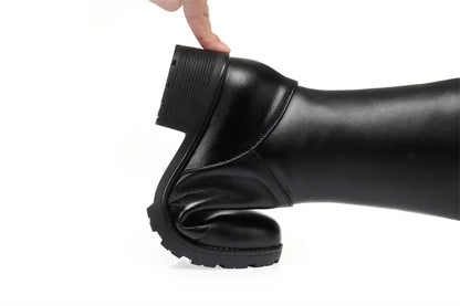AIYUQI Women's Over Knee Boots Winter Fashion Middle Heel Fur Long Boots Women Genuine Leather Rider Boots Ladies