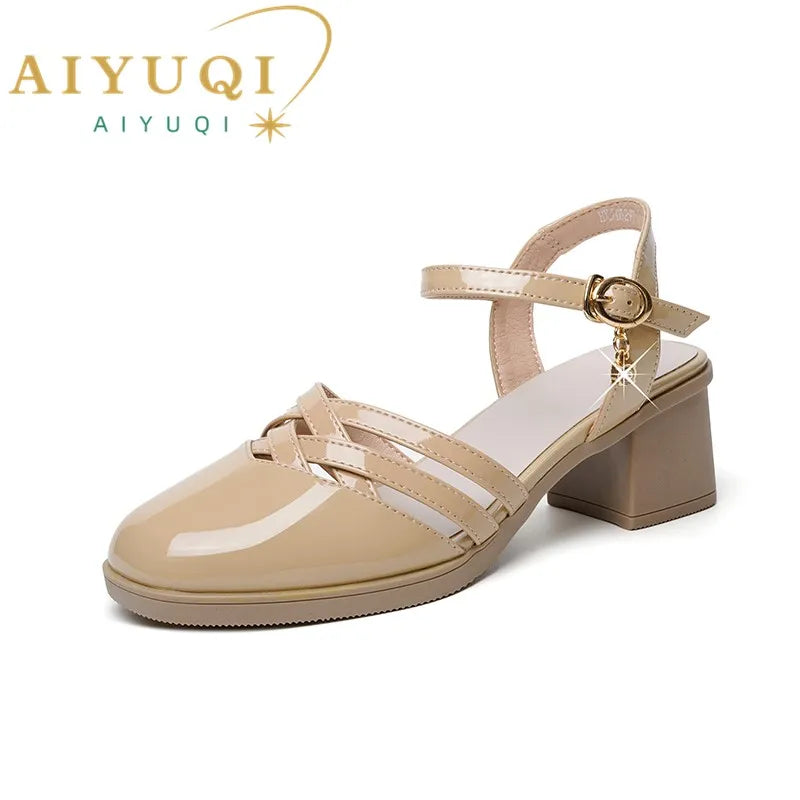 AIYUQI Gladiator-Sandalen, Sommer 2022, neue Damen-Sandalen aus echtem Leder, geschlossene Zehen, große modische Sandalen für Damen