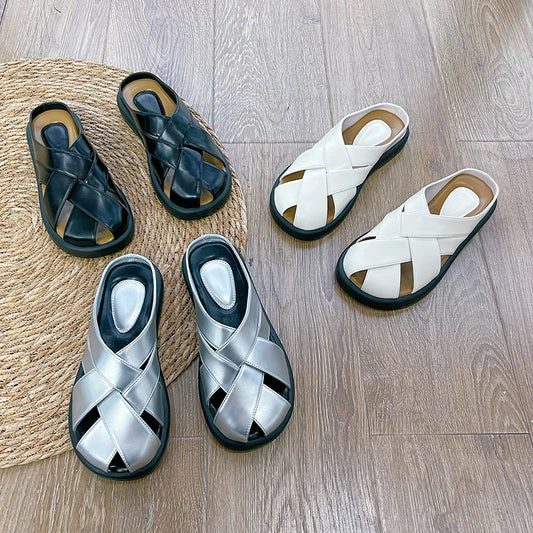 AIYUQI Damen-Hausschuhe, 2025, neue Strand-Römische Slip-on-Halbhausschuhe für Damen, Sommer, große Damen-Maultiere