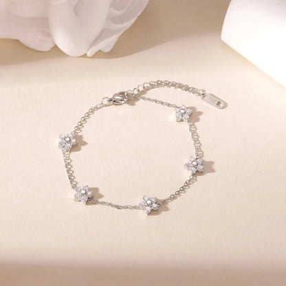 Damen-Kettenarmband mit Gänseblümchen-Zirkonia aus Edelstahl