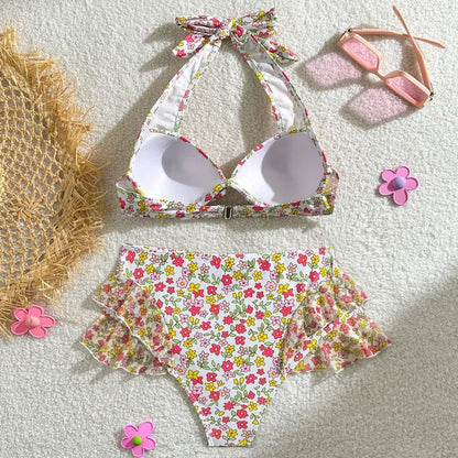 Bauchfreies Bikini-Set mit Push-up-Effekt und hohem Bund – ideal für Strand und Pool