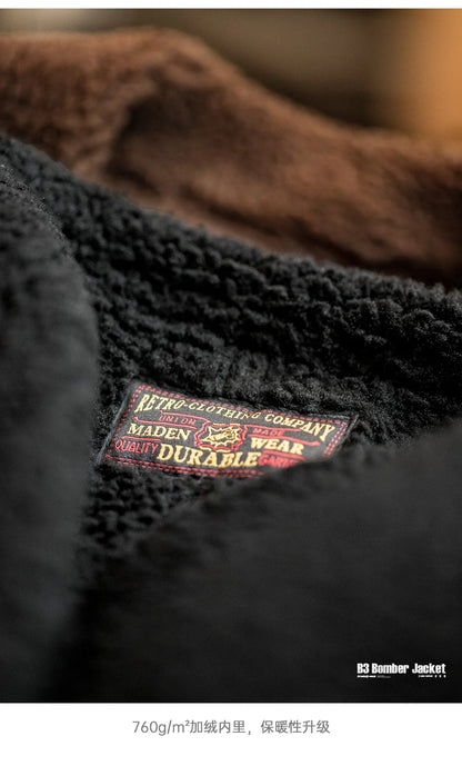 Herren Bomberjacke Kunstlederjacke Fleecegefüttert Warm Einfarbige Oberbekleidung
