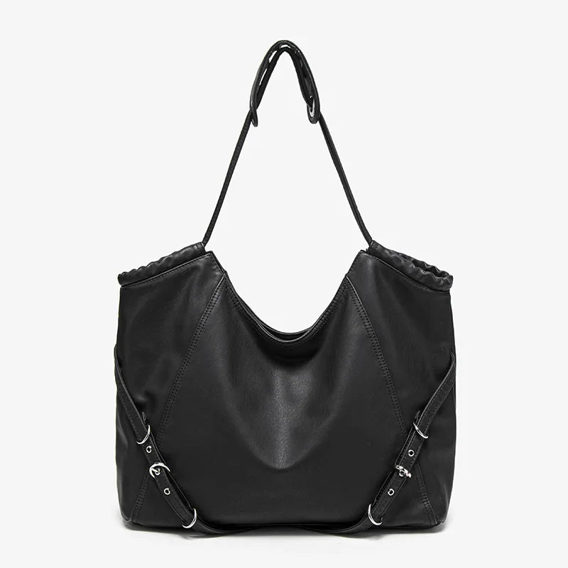 Damen-Schultertasche aus weichem PU mit verstellbaren Schnallenriemen und großem Fassungsvermögen dunkelgrau