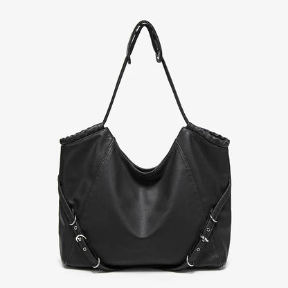 Damen-Schultertasche aus weichem PU mit verstellbaren Schnallenriemen und großem Fassungsvermögen dunkelgrau