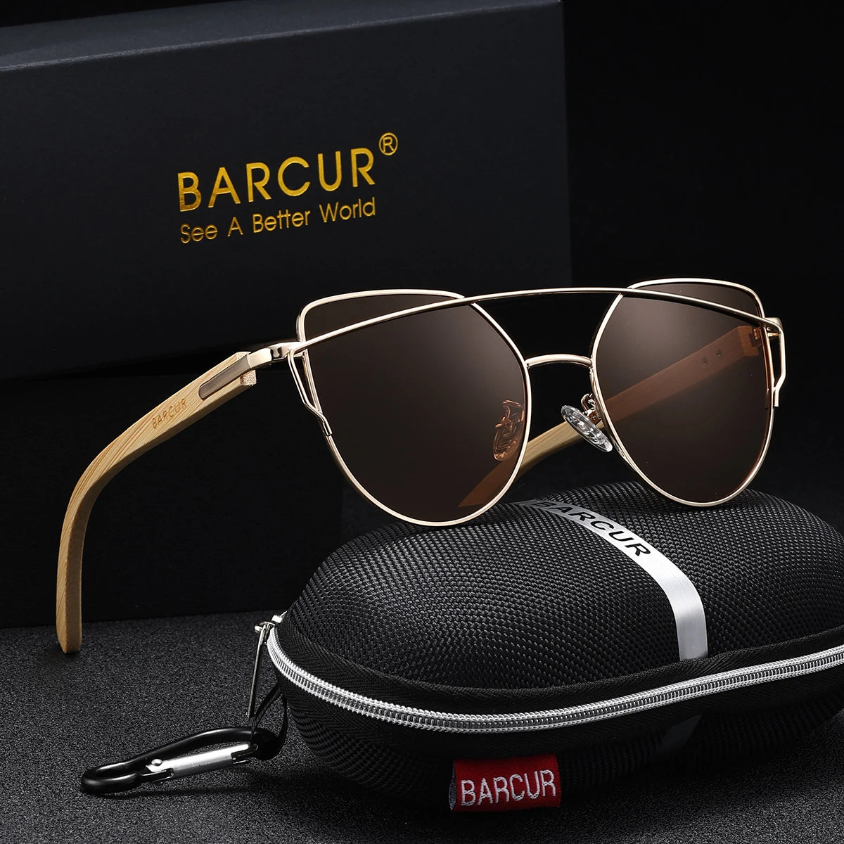 Damen-Sonnenbrille Katzenauge Bambus UV400 polarisiert Luxus