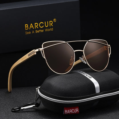 Damen-Sonnenbrille Katzenauge Bambus UV400 polarisiert Luxus