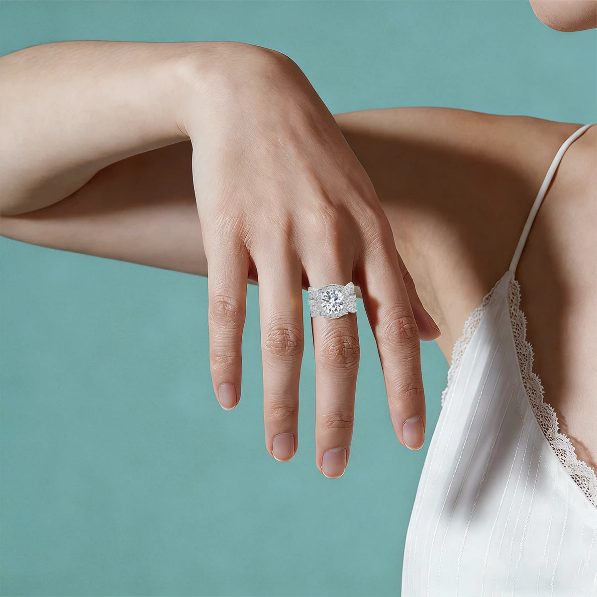 Damen-Verlobungsring-Set Mit Moissanit 3-Karat Im Halo-Design für Verlobung und Alltagsglanz
