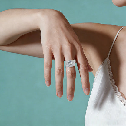 Damen-Verlobungsring-Set Mit Moissanit 3-Karat Im Halo-Design für Verlobung und Alltagsglanz