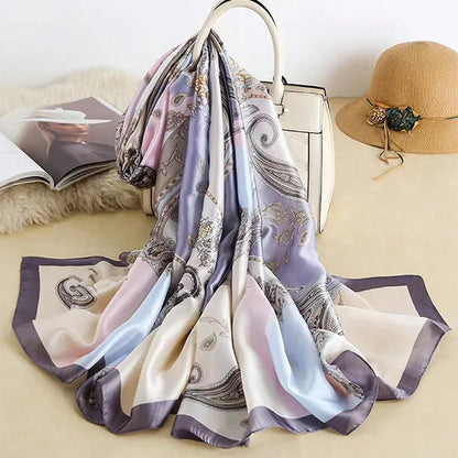 Damen Satin Seidenschal Hijab Sommer Sonnenschutz Strand Kopftuch Foulard
