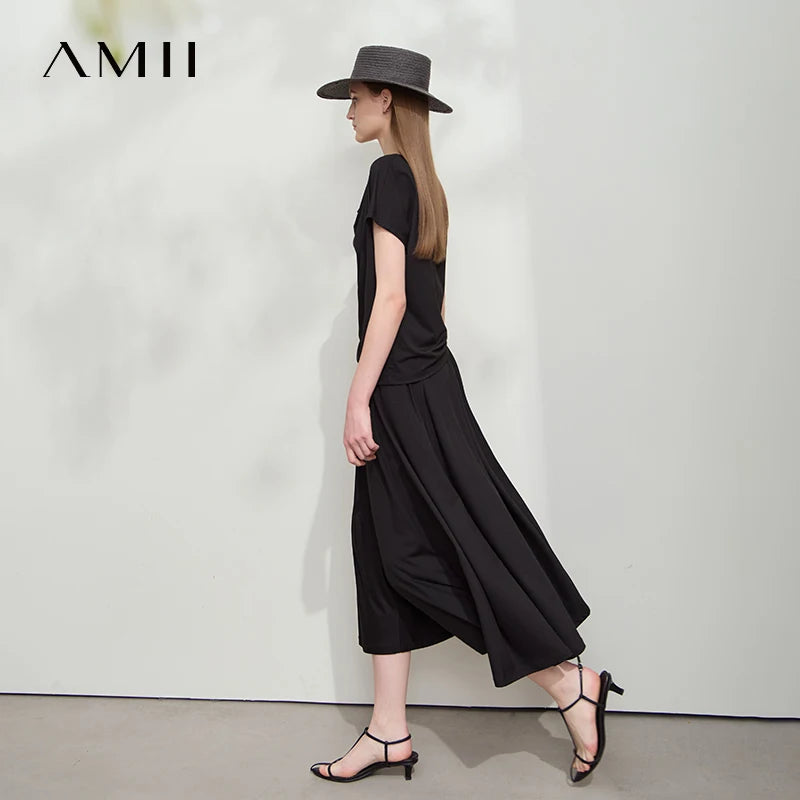 Damen T-Shirt-Rock Set mit solidem Swing-Kragen für den Sommer