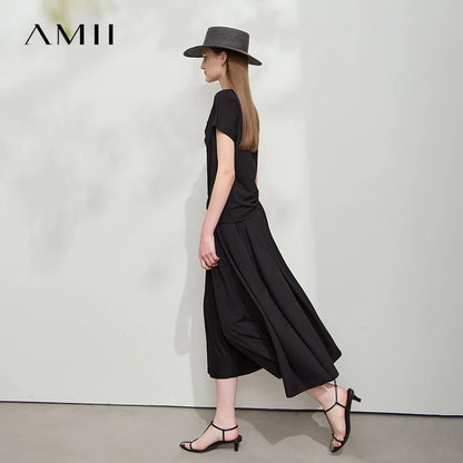 Damen T-Shirt-Rock Set mit solidem Swing-Kragen für den Sommer