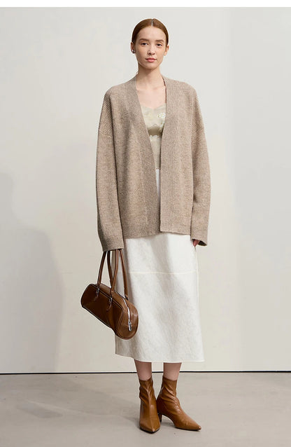 Damen V-Ausschnitt Cardigan lang Wolle-Mix offen Winter