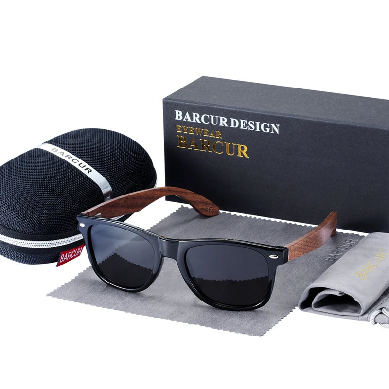 Sonnenbrille Holz Walnuss schwarz polarisiert UV400 Original-Etui Herren