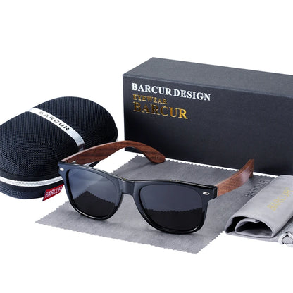 Sonnenbrille Holz Walnuss schwarz polarisiert UV400 Original-Etui Herren