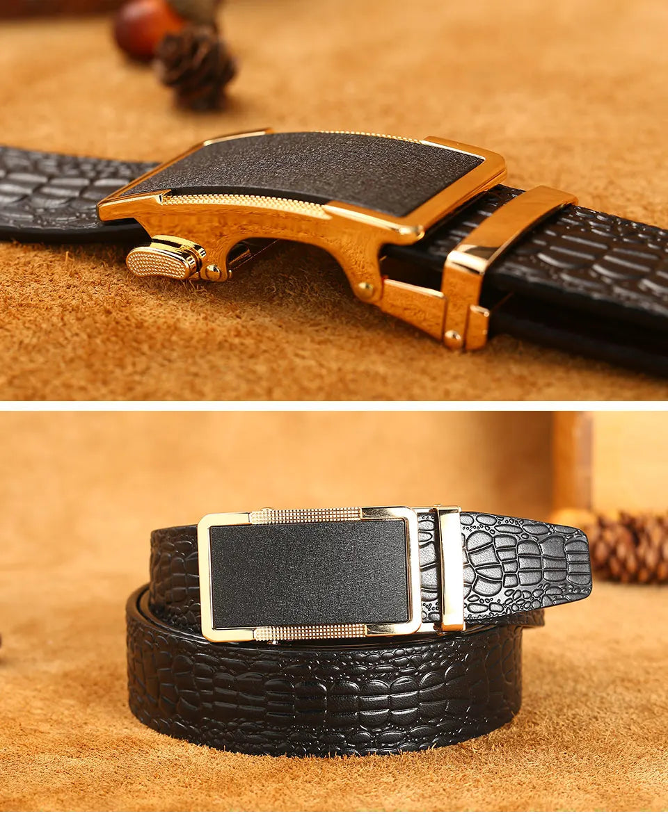 Herren Echtleder-Gürtel Business Luxus Krokodil Automatik-Schnalle 3,5 cm Top-Qualität