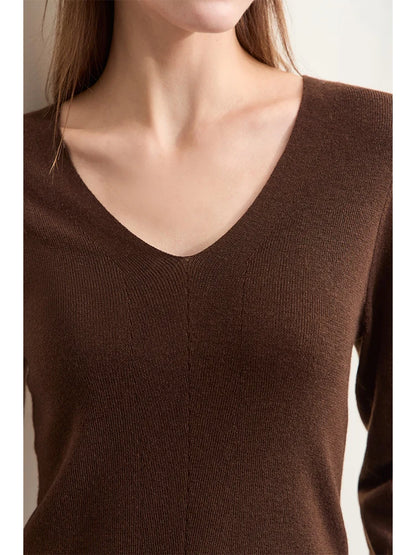 Damen V-Ausschnitt Pullover Wolle-Seide Slim Pendler Herbst